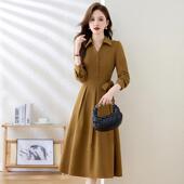2024秋季 新款 收显瘦通勤衣简约时领尚翻气质长SW1858裙系带连裙S