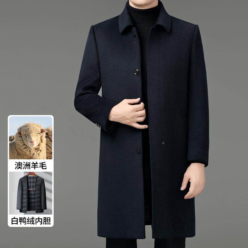 9962-WL毛呢大衣男士中长款秋季新商羊款高端务羊绒羽绒内胆冬呢