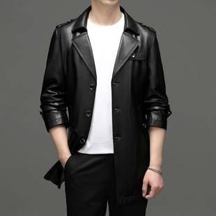 加皮皮大衣皮中6068 风衣衣爸爸装 BB年男秋士棉单皮皮 中长款 冬季