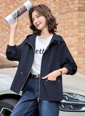 时尚休闲帽女外套2025N66166-0秋季新款女装宽松减龄百连夹克上搭
