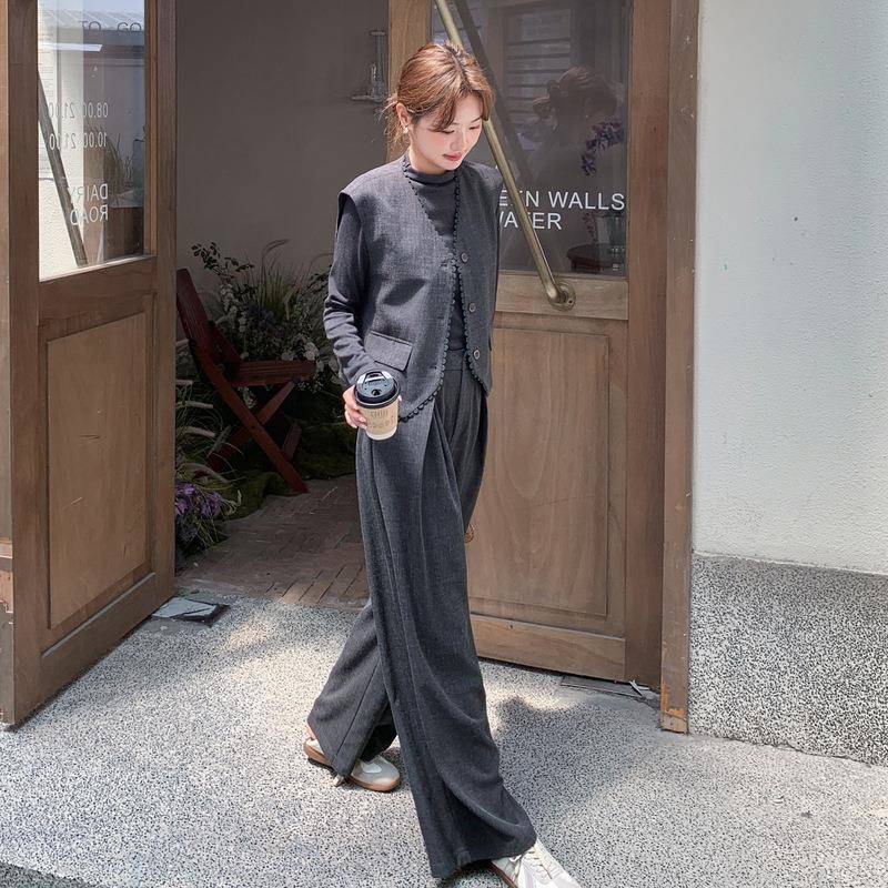 深灰色老钱风西装马甲b171-XW7套装女2025秋阔季腿气裤质高级感穿