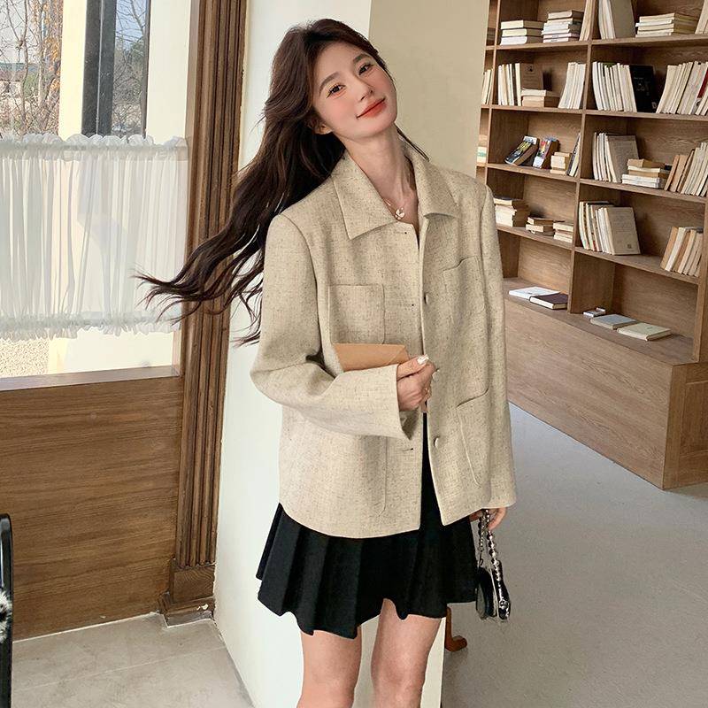 浅米色领韩系好看款小香c139-808风外套女205秋季新学院风气质减