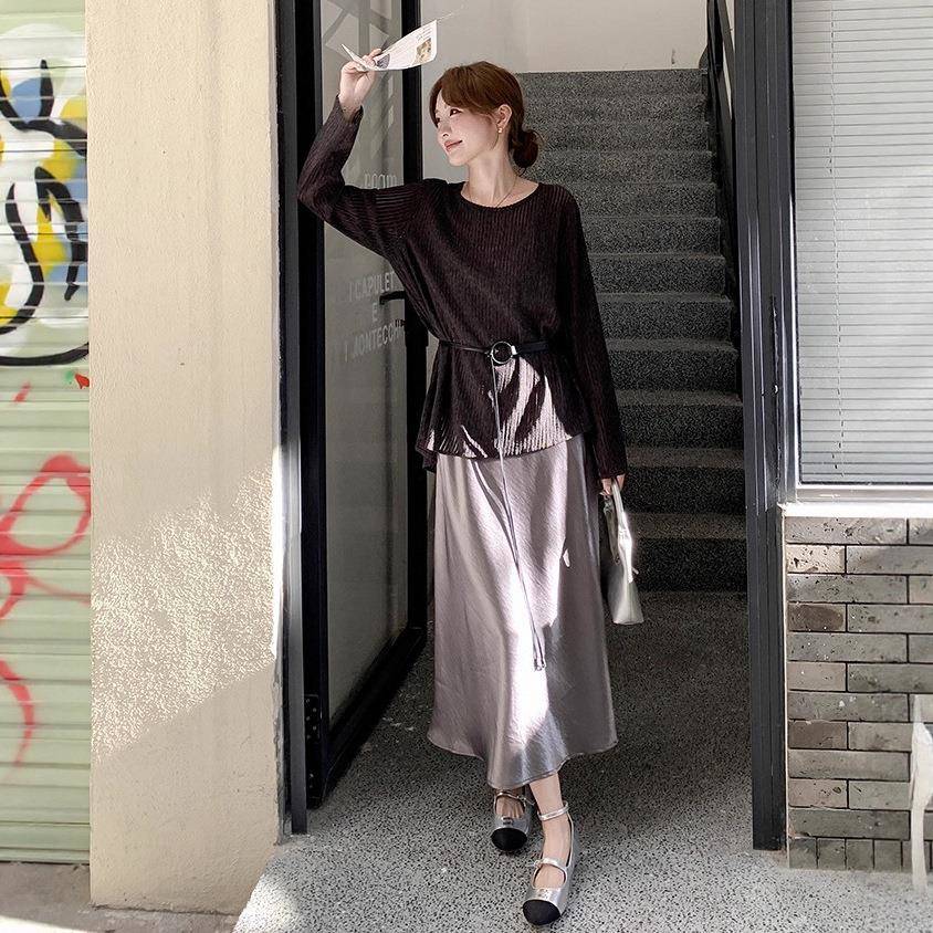 装韩系简约休秋闲风吊带套连衣裙女202C117-1795季新款针织镂空罩