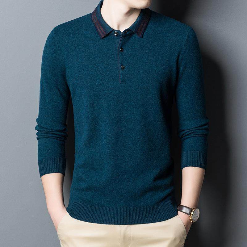 23119-YA0绒4冬季中2老年男士羊爸衫休闲翻领纯色厚款爸装针织羊