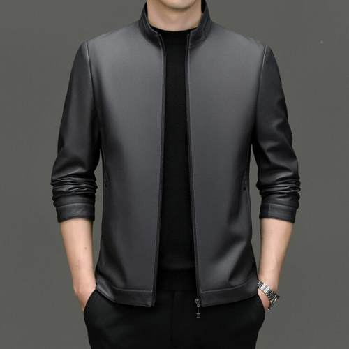 皮衣外中年男士宽松车立款领机服秋冬季新商8117-BB务休闲皮套夹