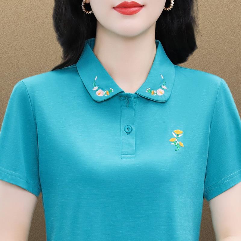 短t恤女季2025新款时尚高夏端洋气o89933783中年妈袖妈plo衫大码