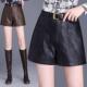年秋宽冬季 新腰阔腿22598短裤 款 松时尚 女绵羊高皮皮裤 休闲直筒裤