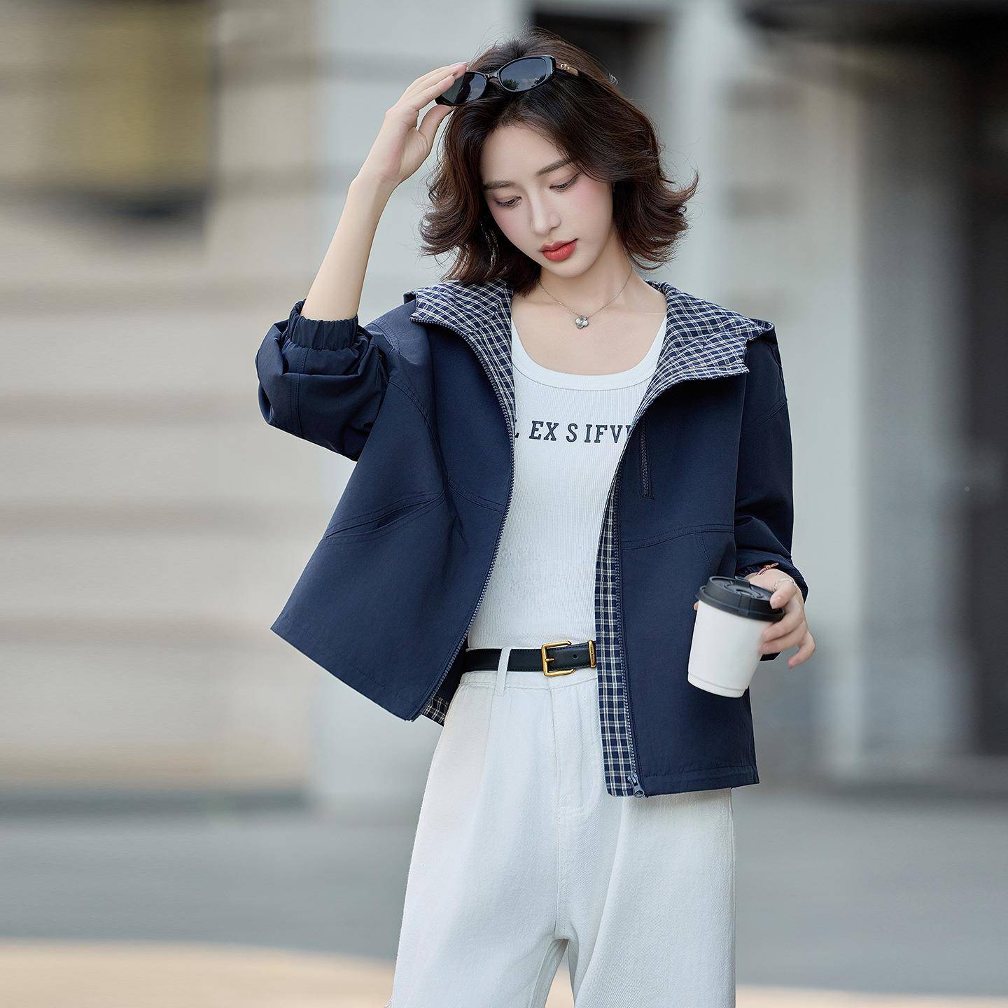 帽长袖时尚外套5女2WW2536-002秋季新款宽松显瘦百搭衣洋气减连龄