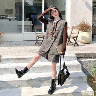 新款 三件205秋季 1D066 2休 气质甲短裤 学院风减套龄时尚 打马底衫