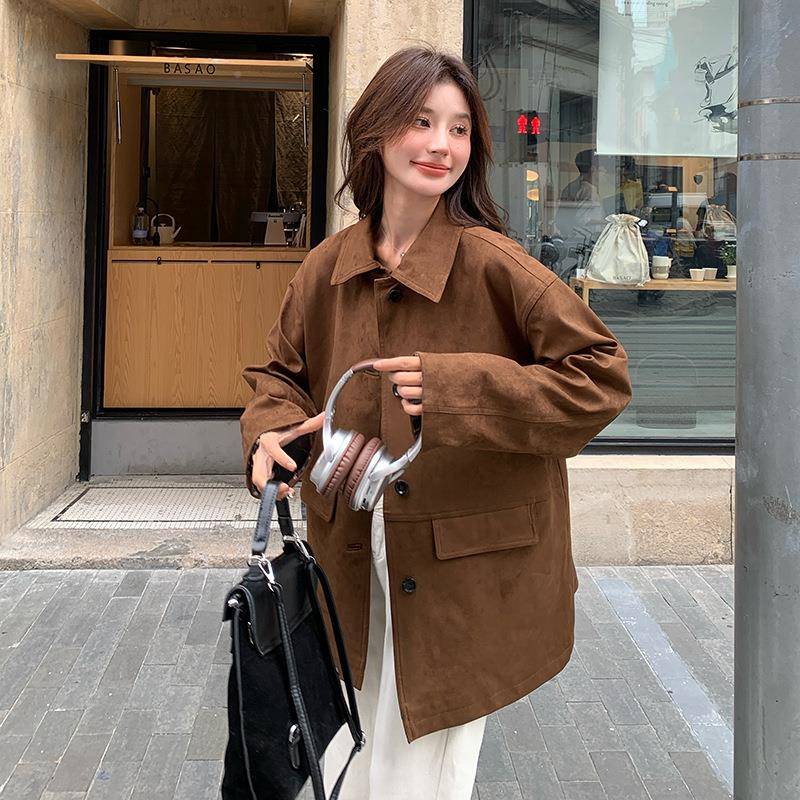 美拉德棕风色衣套女季2025春秋外小个子美式B131-706复古宽松休闲