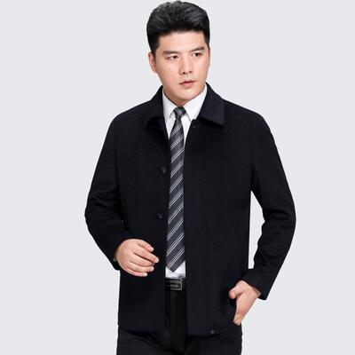 老冬羊绒大装衣士短款翻1885领中年男装保暖男羊毛呢子加棉外套