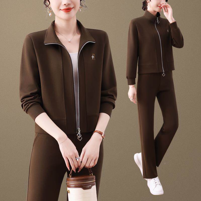 秋高端运动套装女士春新绣款龄妈妈减外96268299套韩版休闲服两件
