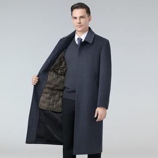 过膝长款 29呢子外套羊冬季 羊毛厚风暖衣加 羽绒内胆296 绒大衣男士