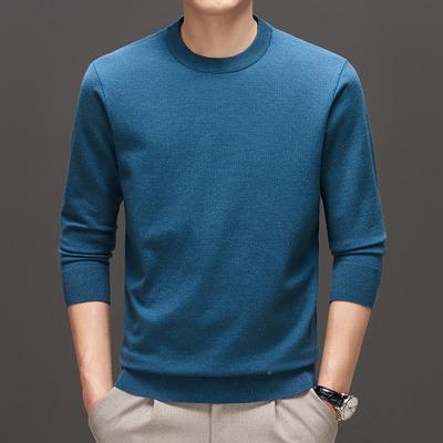 长纯圆领羊毛衫袖T恤男6101-KK秋季新款色简约百搭打底休闲针织士