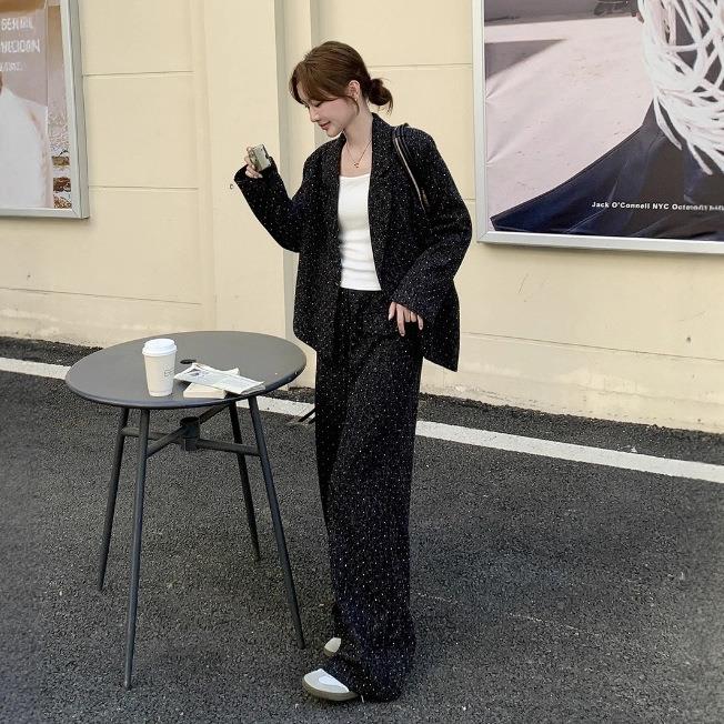 钻西装套女秋季2休025新款装韩系闲通勤高级感西装亮阔B176-891腿