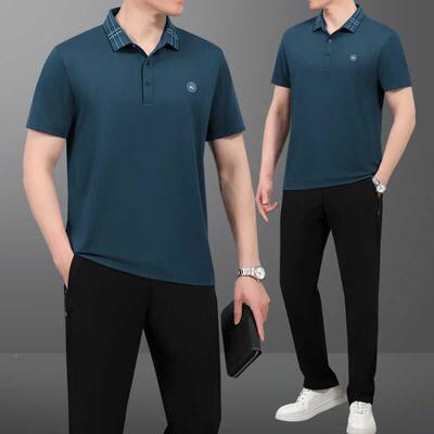 爸夏爸装78994465套装冰丝时尚中人短袖长父亲节衣服中裤老年运年