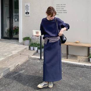 宽松运动半身系院 裙5女202秋季 藏青色韩学风休闲卫衣B128 251套装