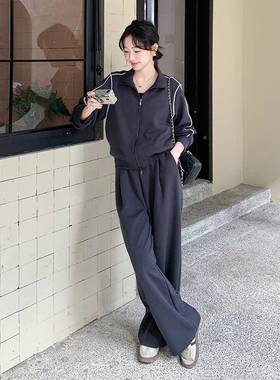 韩系休闲运动套装女225005-614X秋季新款领韩系慵懒风立卫衣长0裤
