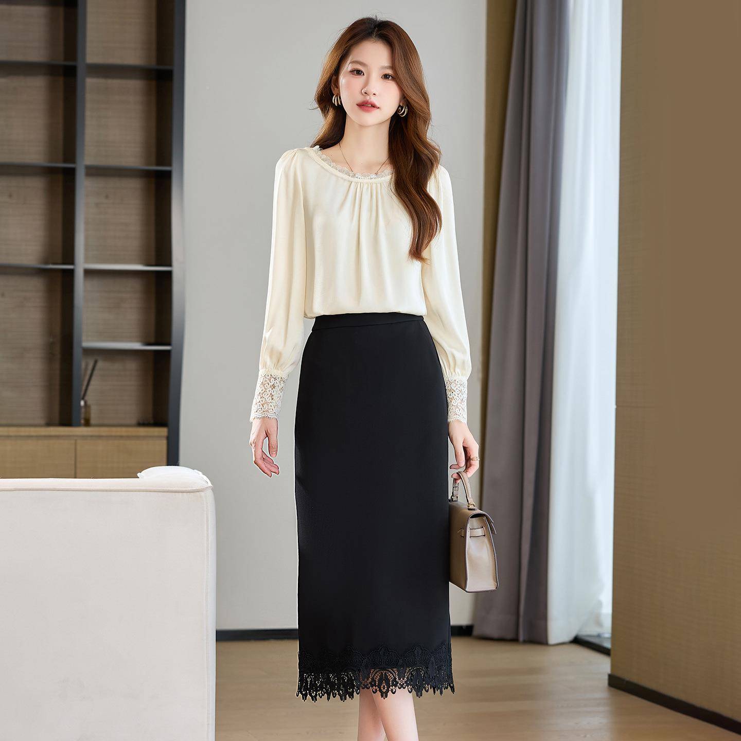 时尚套装HR1099-60205秋季新款女装设计半感垂感上衣身裙2两件套