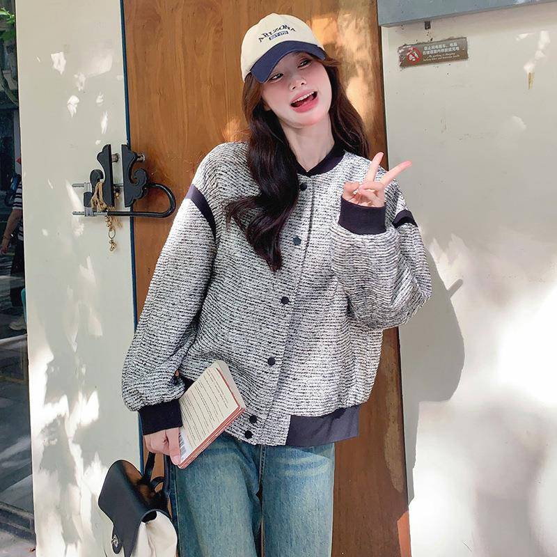 时尚球休闲棒005-9966服秋季2025新款黑灰拼接计感小众短女款宽松