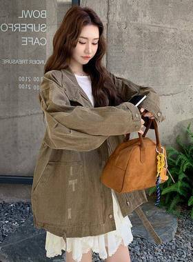 军绿色复古工装短酷外0女秋天225新款韩版宽套松休闲设计D073-661