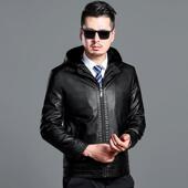短款 海宁皮衣2201 克翻领薄款 绵羊夹装 年宽松爸爸连帽 KJ皮中男士