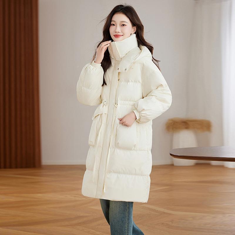 女式白羽绒服冬季新款长款过膝宽松连帽加厚HE99808-鸭8绒保外暖