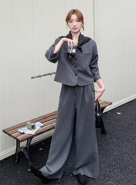 灰色西装0套装女秋季225新款式法复C153-890古气质高级上感衣阔腿