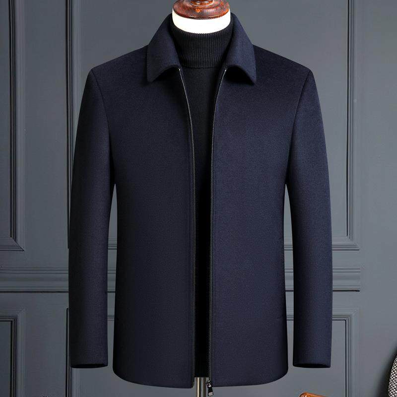 秋冬短款羊绒大衣爸男羽内胆加厚中老士年爸装羊毛呢夹克71/绒外