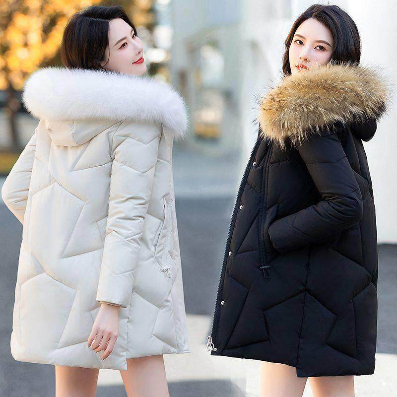 反季羽绒时服女FSM中款厚白鸭绒外套加保长暖宽松尚胖大码