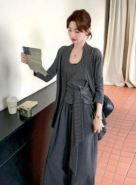 灰色韩系气质针织衫新套装女2秋季205款慵懒C151-Q06风背心阔腿开