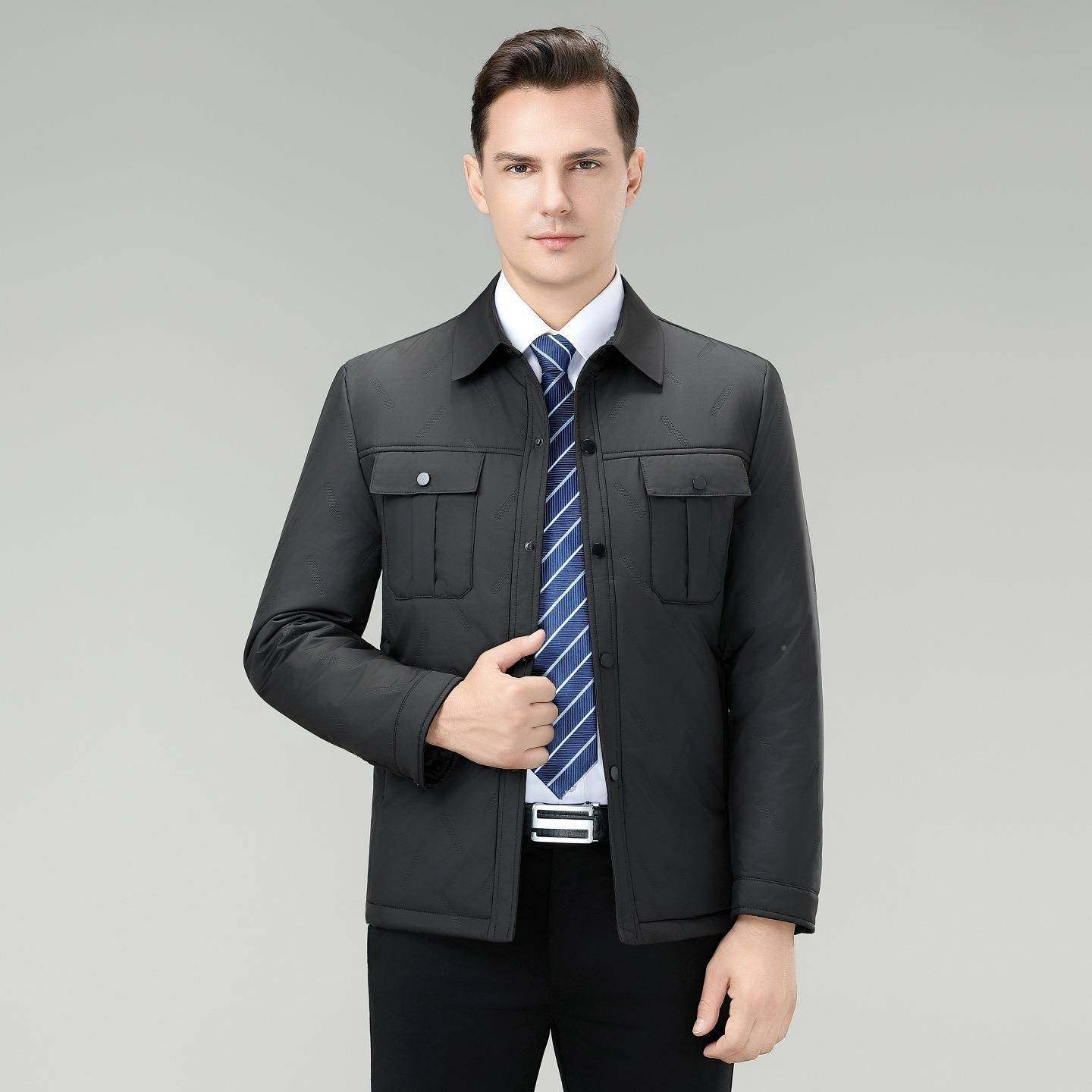 冬年季男式桑丝翻领棉衣男中商务休闲6828-C高级蚕感行政高端男棉