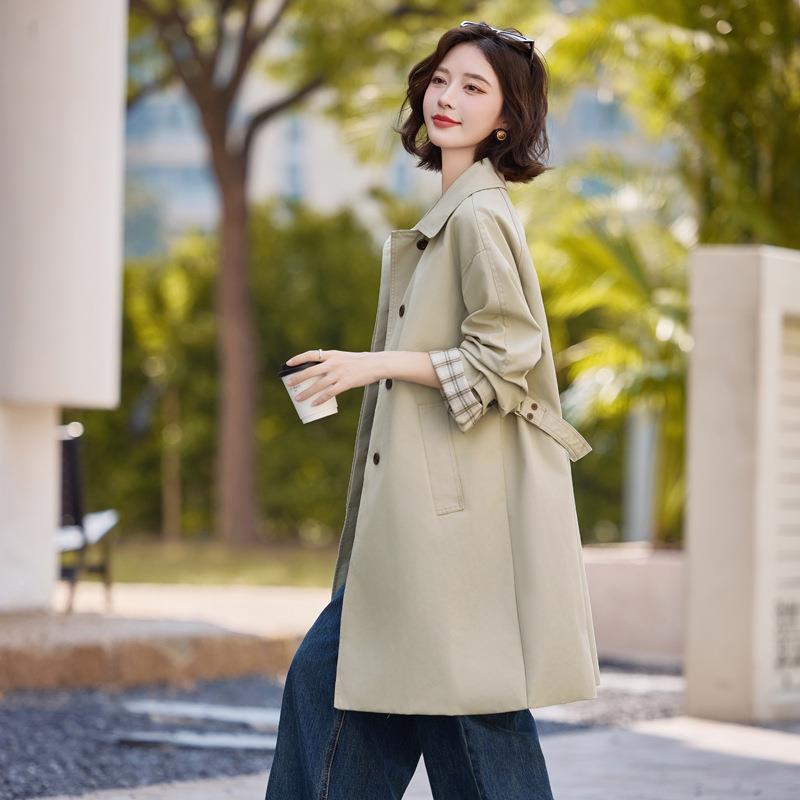 简气质百搭单排扣翻领长款衣女2WW8470-0约025季新款风拼接外套秋