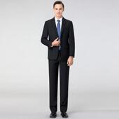 职公员工作服新郎二粒扣黑 商休闲面试业正装 务男士 羊毛西务服套装