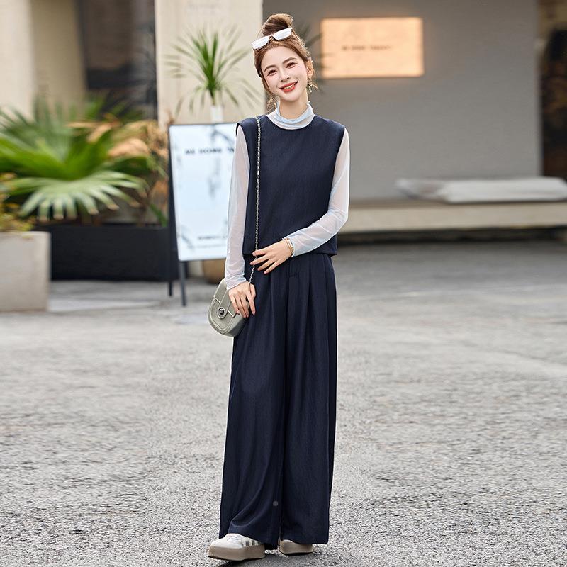 尚套装2025MM2565-0甲秋季新款高级感时气质衬上衣衫马阔腿裤三件