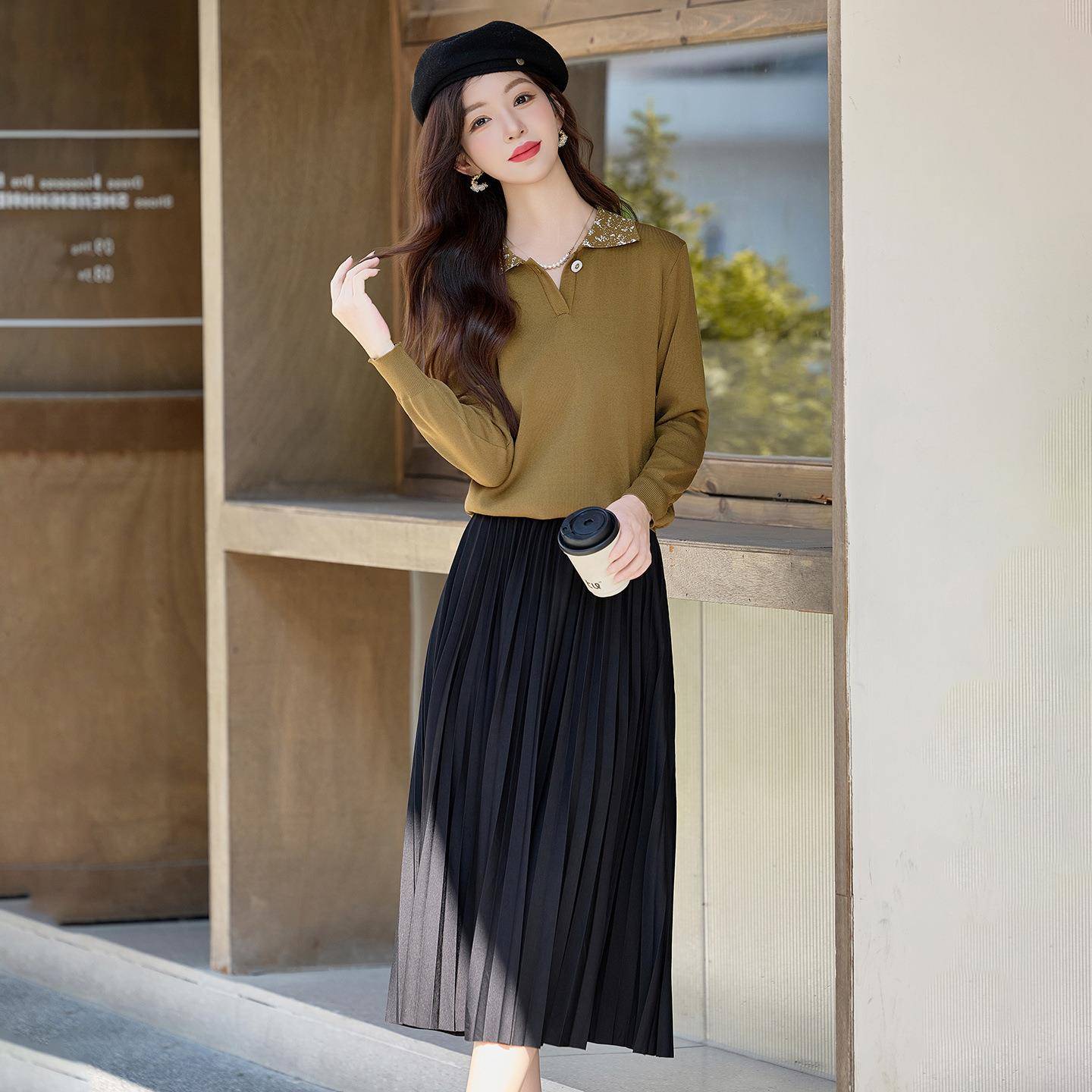 时尚减套SH087-08装2025秋新款女时尚龄套毛衣洋气针织S衫半裙两