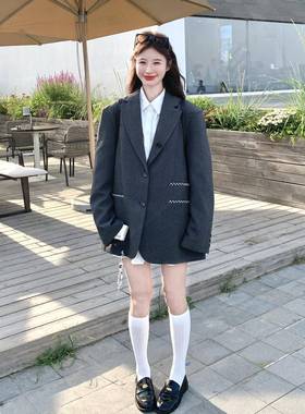 计2灰色西服外套秋季025新款学院风女百搭设感B260-523小个子减龄