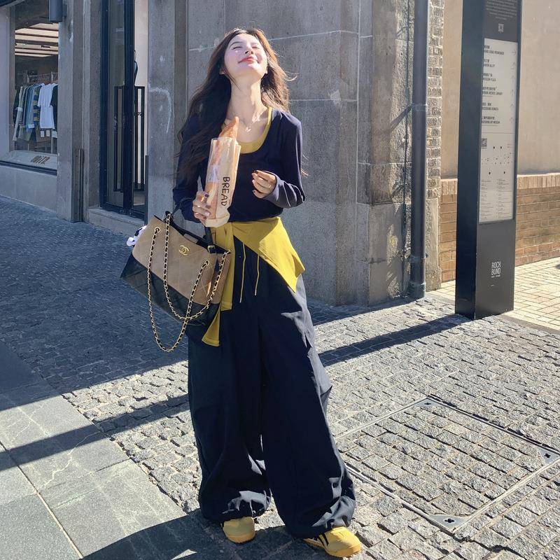 时尚休闲工装套装女0B165-25725裤早秋裤新款超火2长袖打底衫披肩