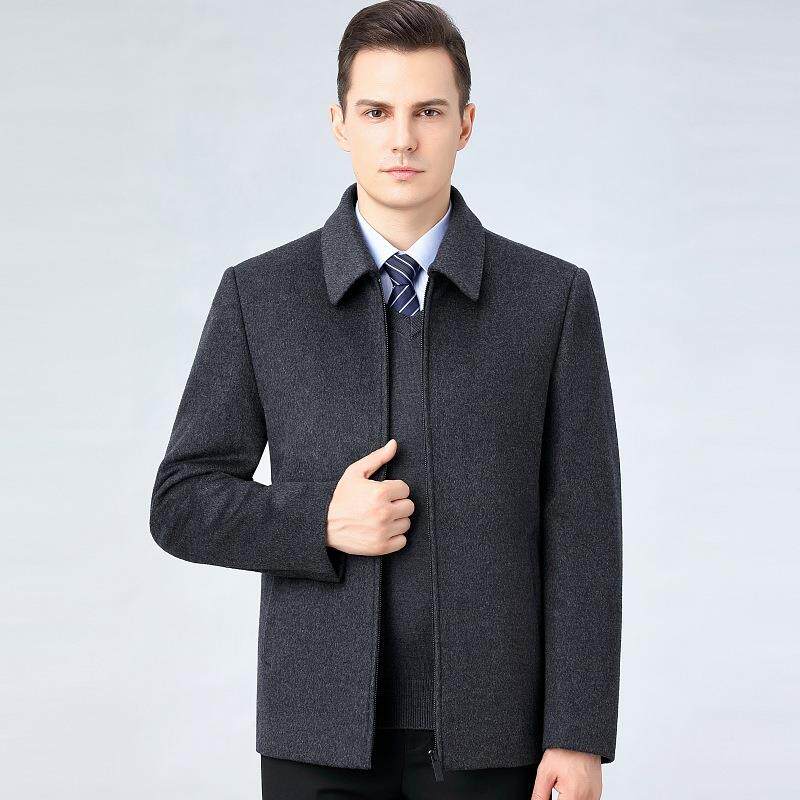 羊毛呢子2802-F大衣中青年男士2023秋冬新款羊绒短款绒加可厚脱羽