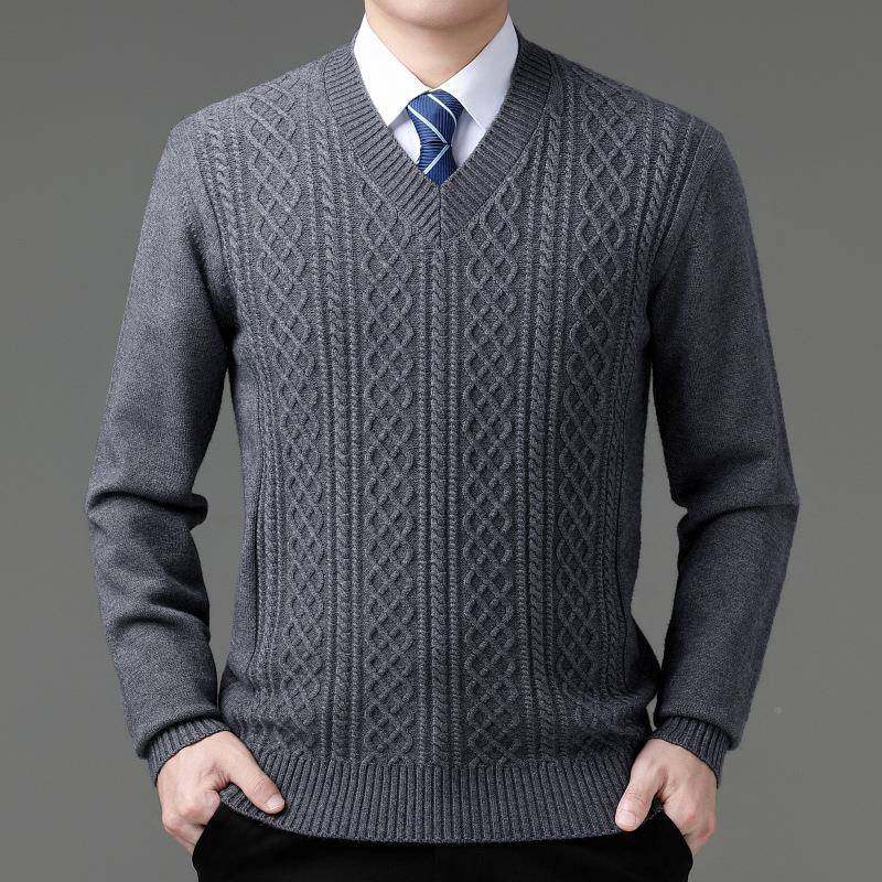 秋冬休装羊衫绒中老男士套头领商务闲毛衣厚28222-B+款羊毛衫年男