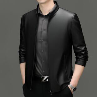 C领闲商外务真皮上衣绵羊皮休父亲立领套 翻22088 春夹秋新款 男士