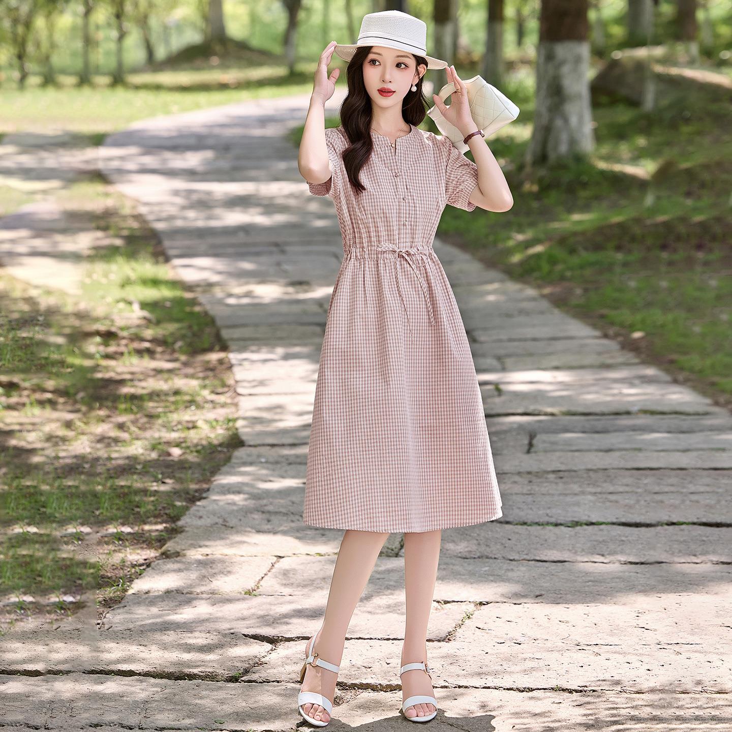 格连LB2729-0显子衬衫衣裙女年夏瘦季新款轻奢收腰中长款裙子 - 实物图