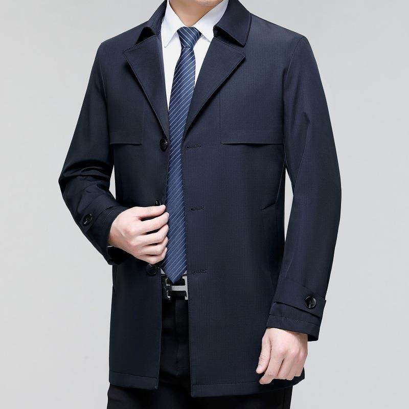 20255166-F春季新男式风衣中年男士领西装中长款爸外爸款装大衣男