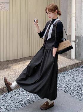 黑色法式复古高级高感马C206-L59甲套0装裙女2底25秋季打衫腰半身