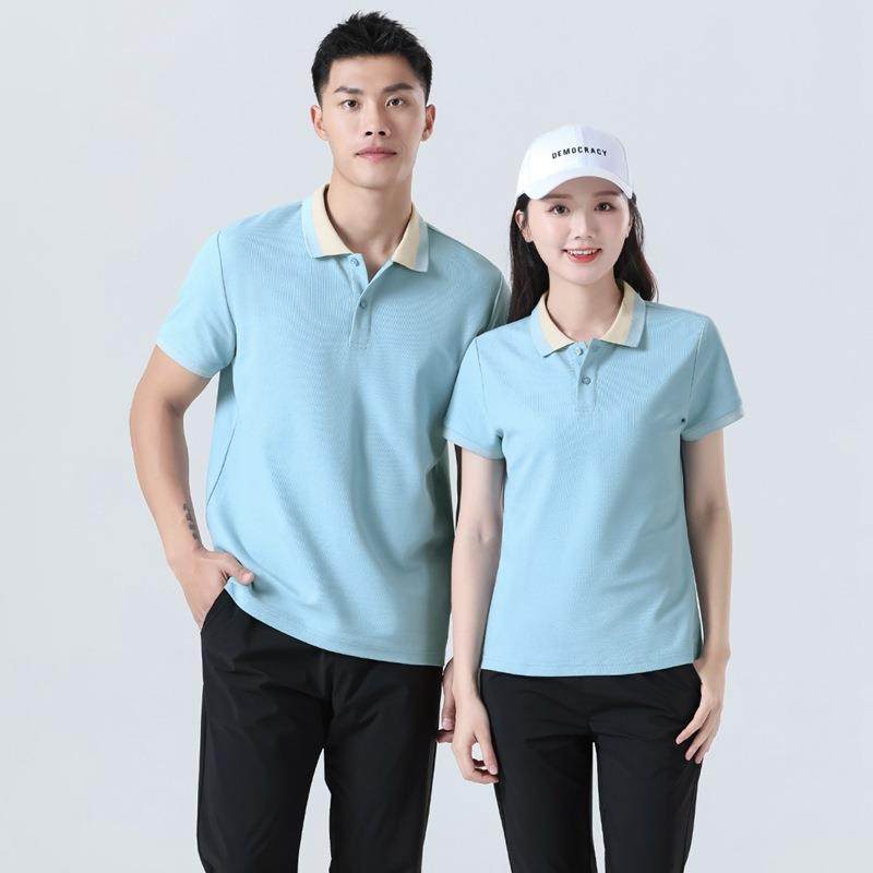 情侣工衣翻领t恤定印制log化广o衫男女运告动休闲80944135POL文O