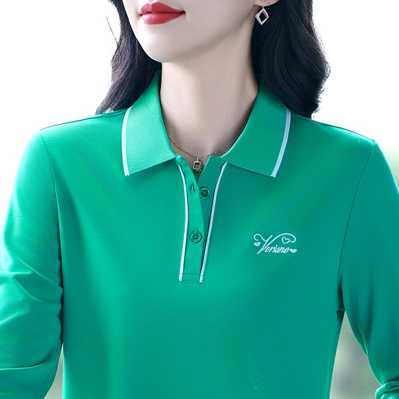 白色长袖女春秋洋气瘦妈妈t82839646恤衣宽松尚p时olo衫显百搭减