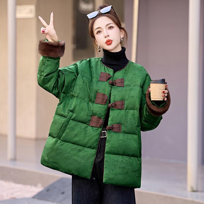 新中式国风羽时绒服女2024季款复冬古拼接新保暖白鸭绒尚外套AAH-