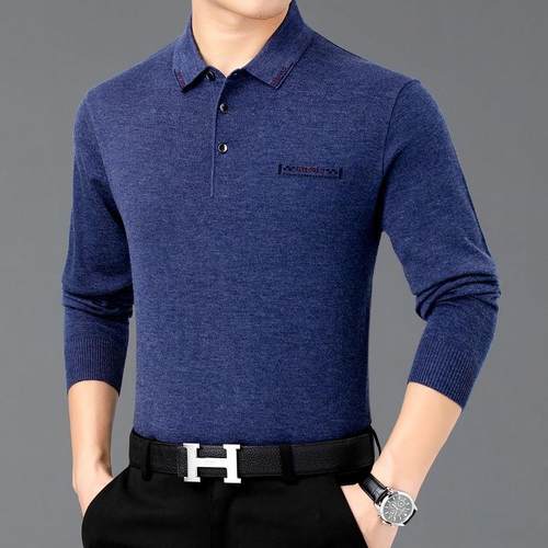 恤男长上袖秋冬季新款羊绒衣士爸中老年男86/8881-士翻领爸装衫