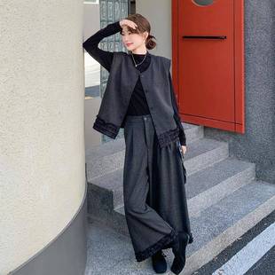 级阔腿裤 感韩系气质C075 通勤高装 2025年新款 816老钱风甲套女秋季