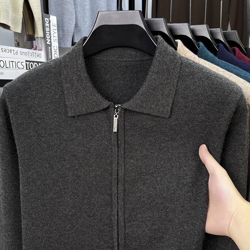 2025冬季中年男OY6862-H士闲绵羊毛衫拉链简约保暖舒适翻领休毛衣